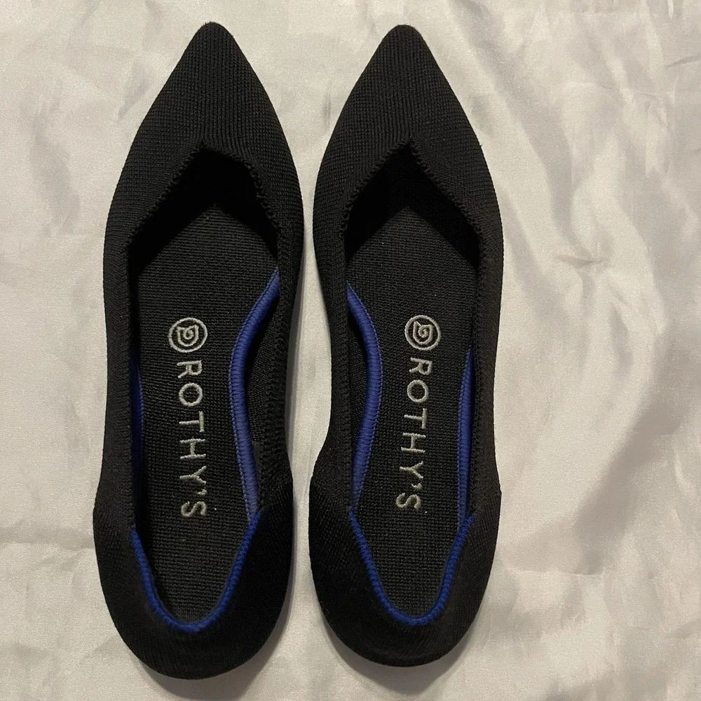 Rothy's The Point Pointed Toe Ballet Flats Slip Ons Loafers Black Knit Sz 7.5